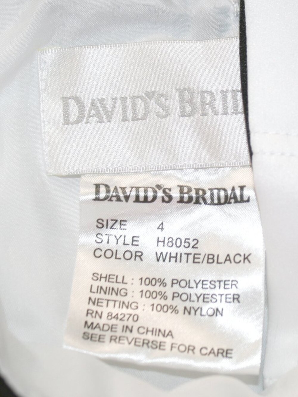 DAVID'S BRIDAL Gown Flowergirl Dress H8052 Formal Satin White and Black Girls 4 - Picture 5 of 14